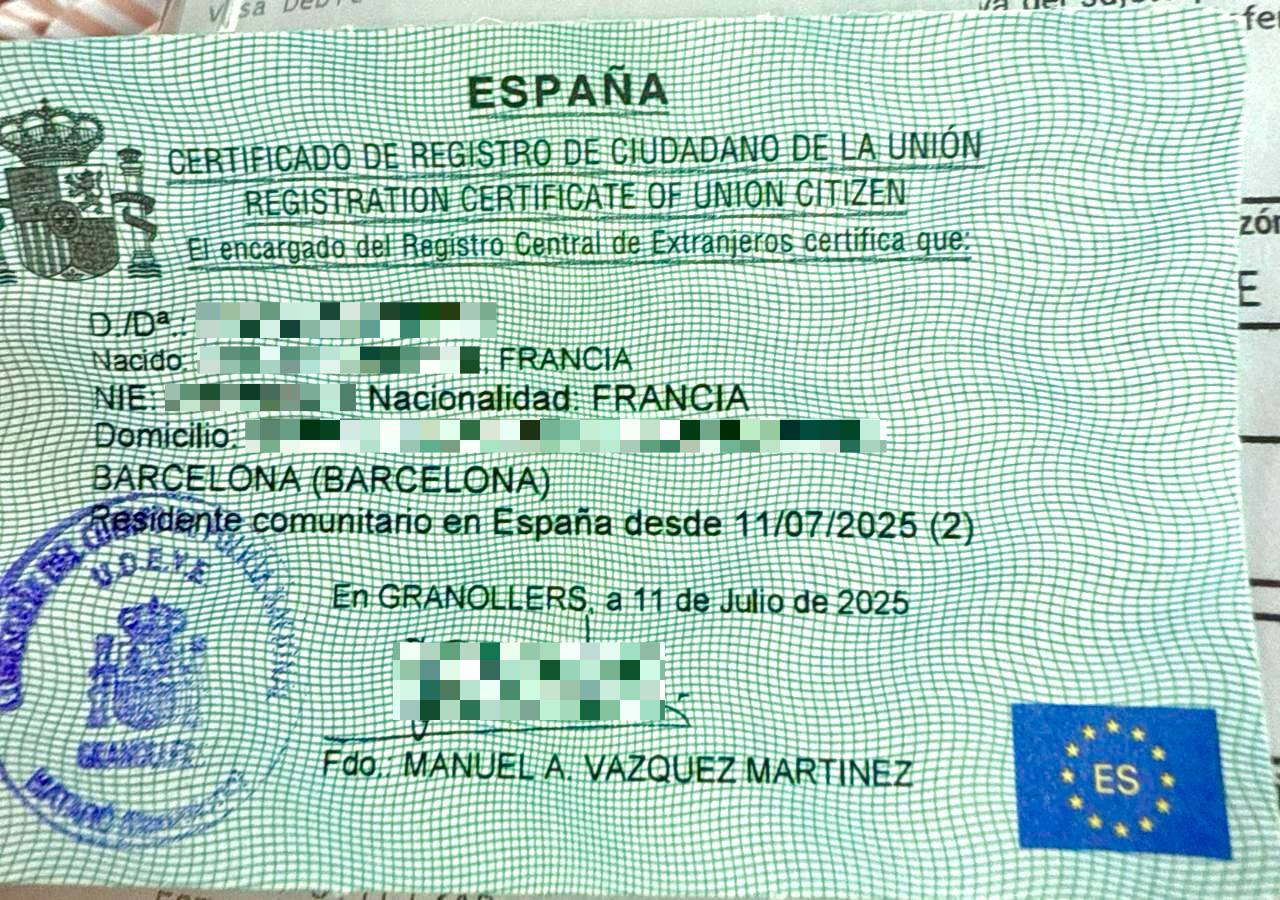 Сертификат регистрации гражданина ЕС