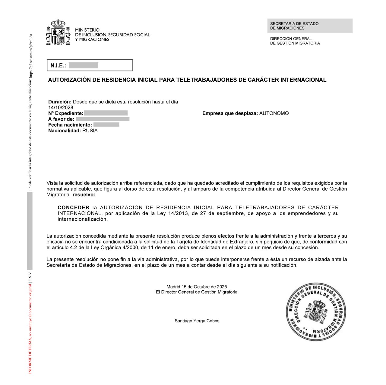Одобрение autónomo без открытия ИП