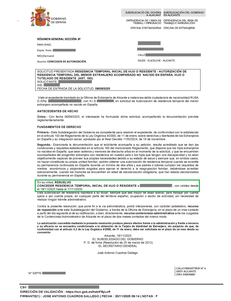 Одобрение ВНЖ ребенку и продление No lucrativa